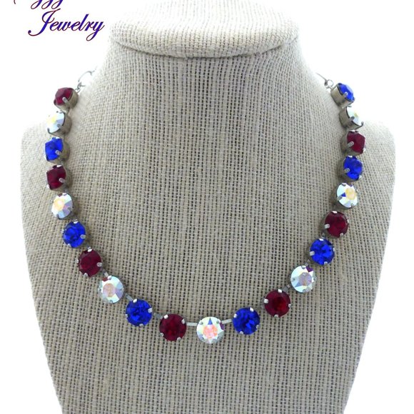 Swarovski Crystal Patriotic July 4th Necklace - Picture 4 of 8